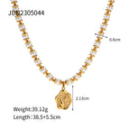 Gold Plated Stainless Steel Textured Medallion Necklace — product reference