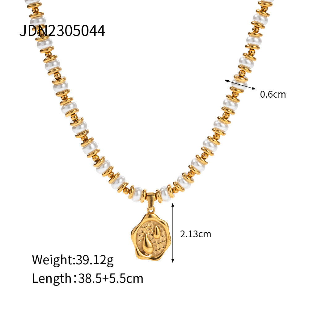 Gold Plated Stainless Steel Textured Medallion Necklace — product reference