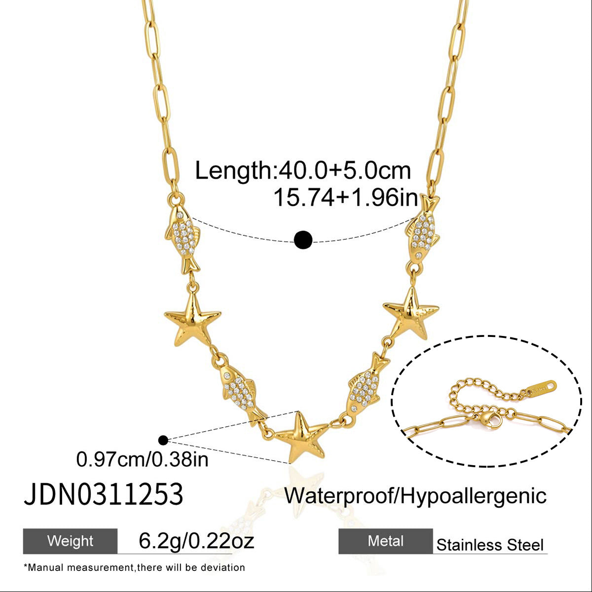 Alternating fish and starfish necklace with clasp detail