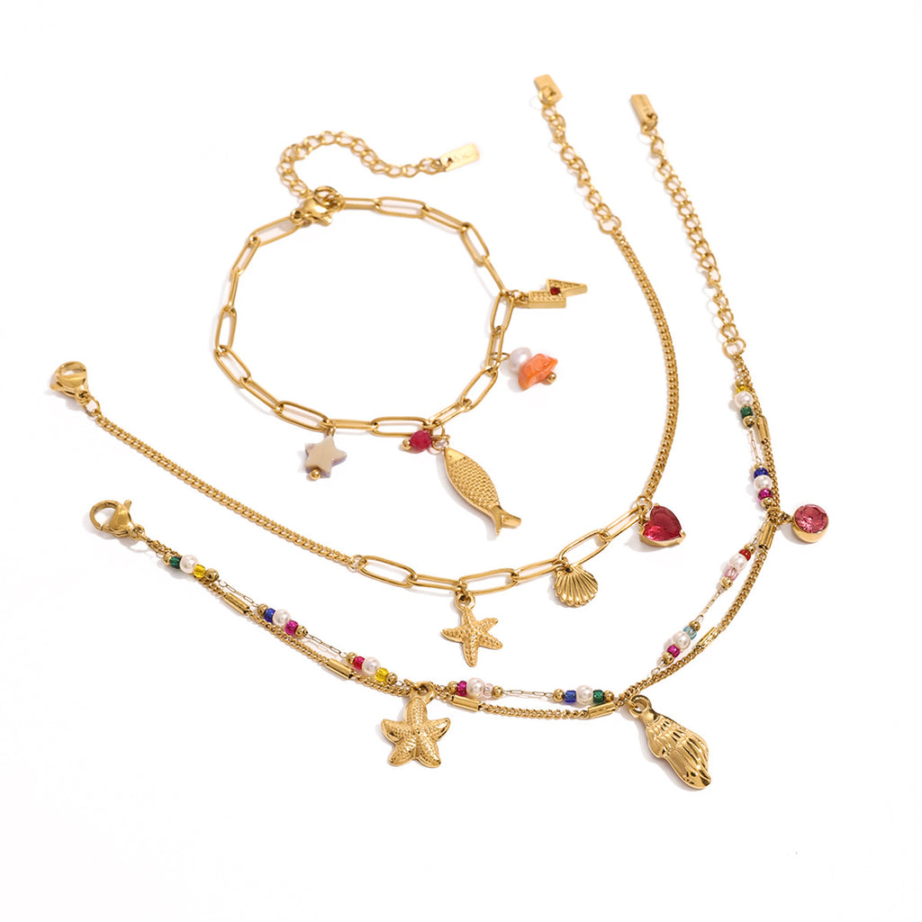 Gold Plated Stainless Steel Ocean Charm Bracelet Collection — alternate angle