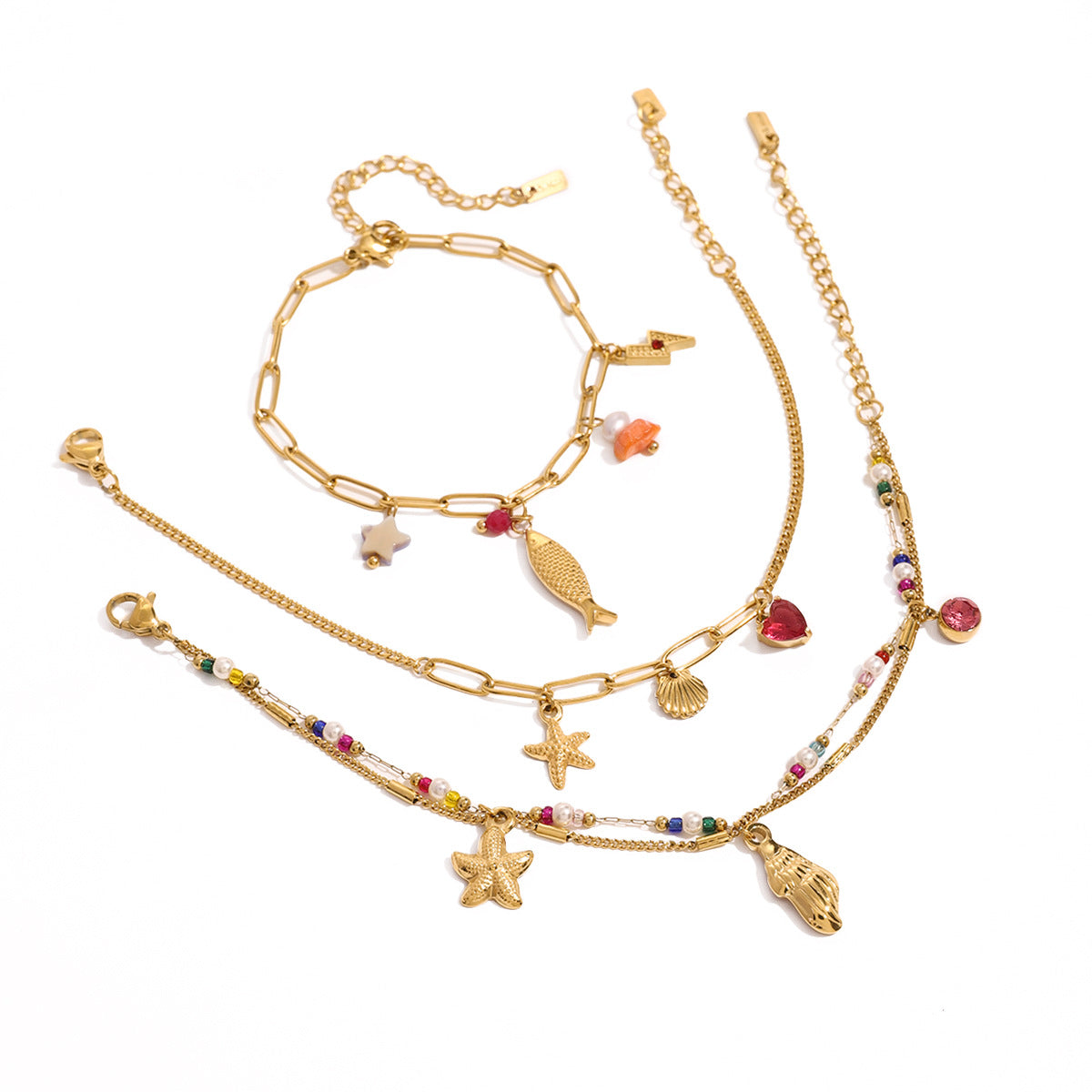 Gold Plated Stainless Steel Ocean Charm Bracelet Collection — alternate angle