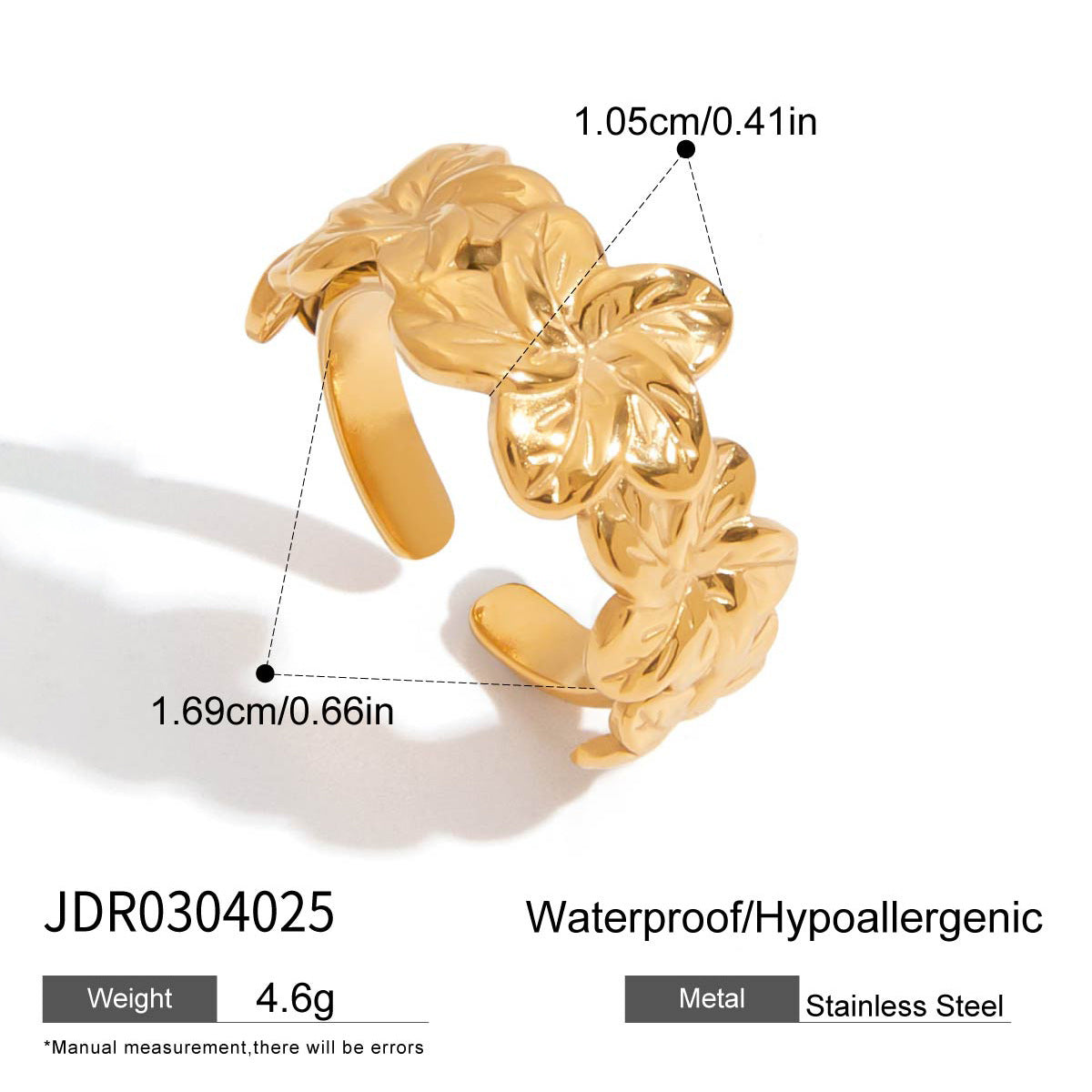 Flower band ring with flower and band measurements