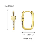 heart and clear zirconia huggie earrings with dimensions and weight