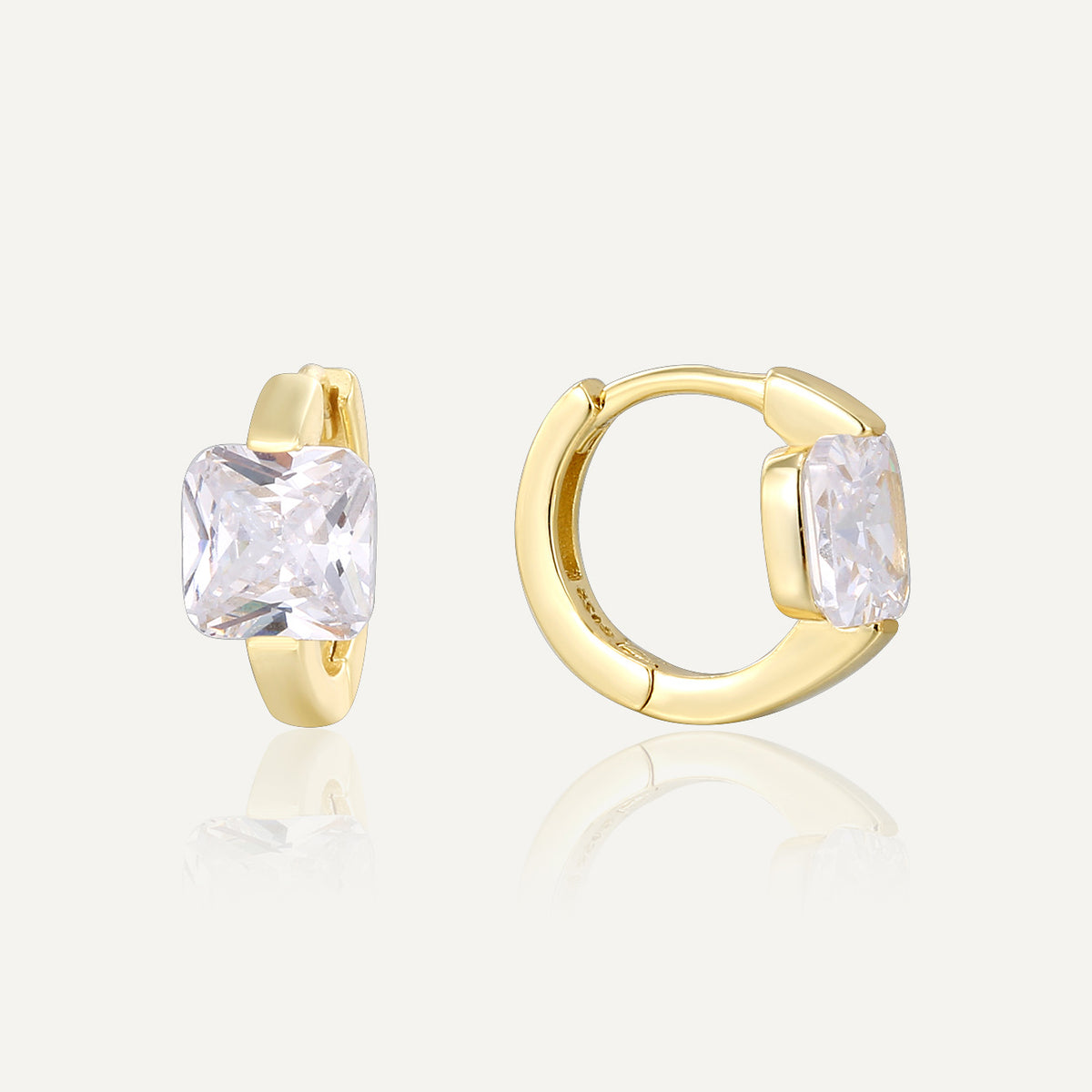 Gold plated 925 sterling silver square zirconia hoop earrings