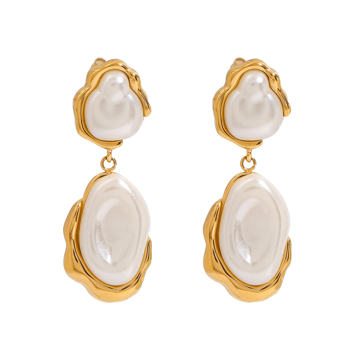 Gold-Tone Pearl-Look Stainless Steel Drop Earrings – product view 4