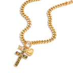 Wholesale Gold-Tone Stainless Steel Clear Stone Cross Pendant Necklace - design detail