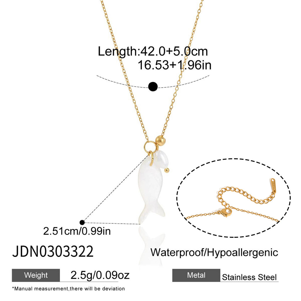 White fish fine-chain necklace pendant and clasp diagram