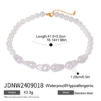 White mixed-shape necklace showing 41 cm length plus extension