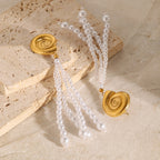 Gold Plated Pearl-Look Tassel Stainless Steel Earrings — wholesale view 3