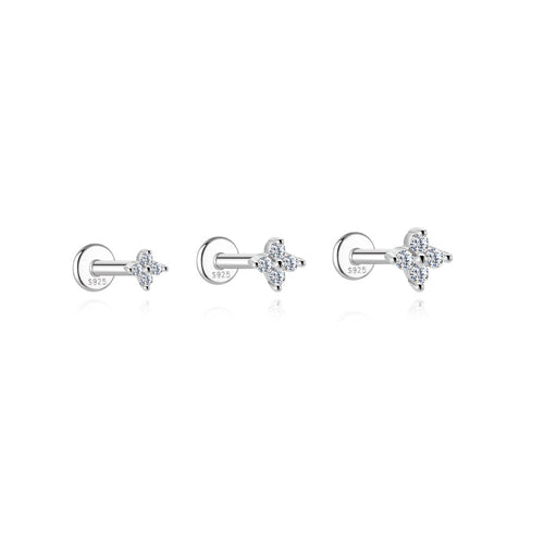 isolated silver finish 925 sterling silver moissanite star stud set