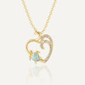 gold plated turtle heart pendant necklace with blue resin and clear stones