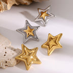 Two-Tone Sculptural Star Stainless Steel Stud Earrings close-up product view