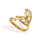 Three marquise stones inside two leaf outlines