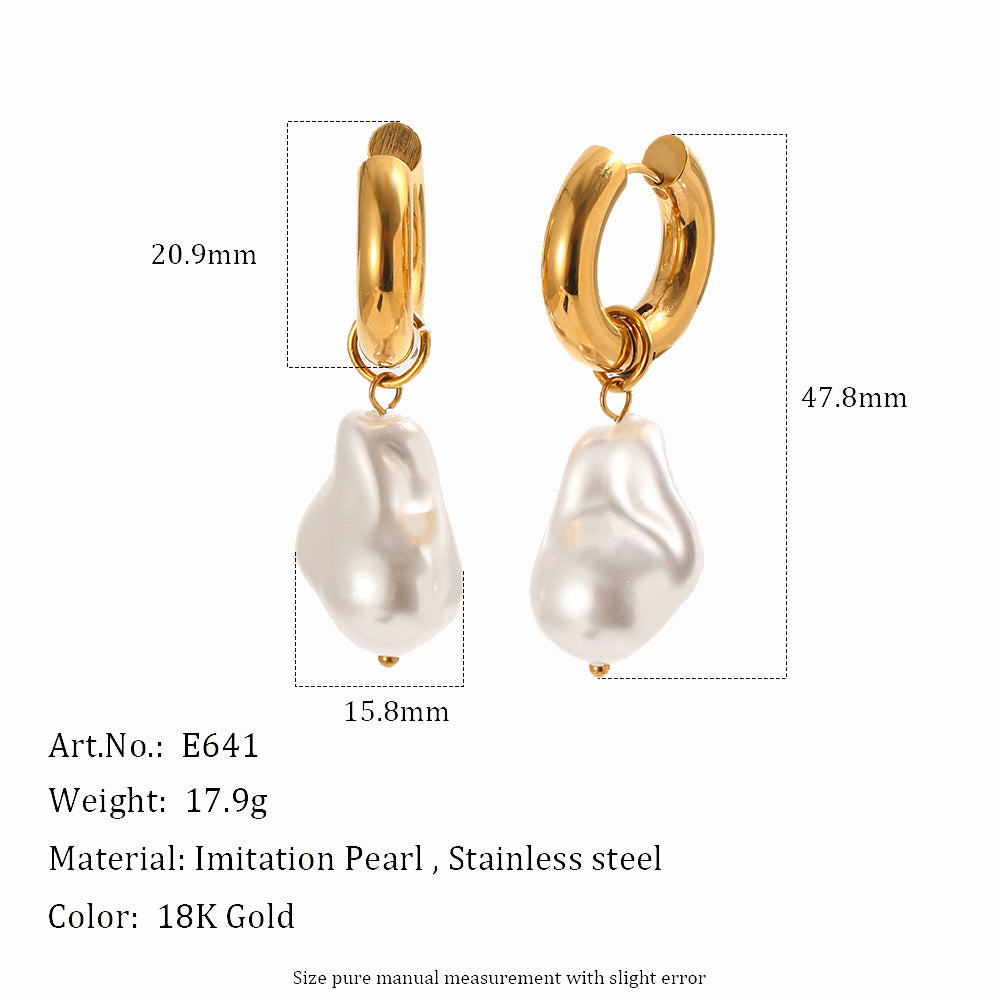 chunky pearl drop hoops with 47.8 mm dimensions and material details