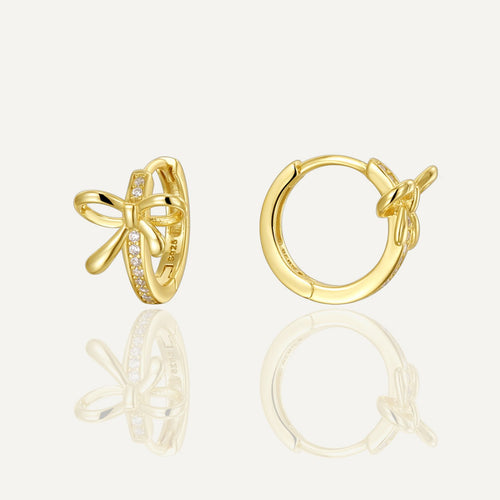 925 sterling silver bow zirconia huggie hoop earrings