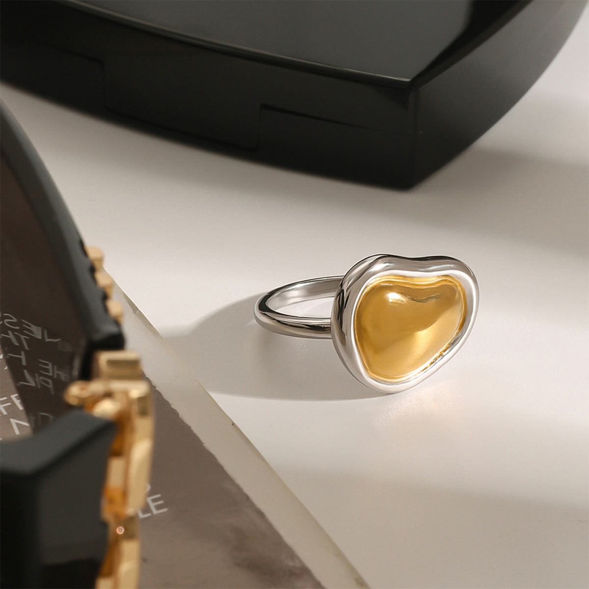 Selected gold-center heart ring with silver-colored band