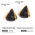 Gold-Tone Black Geometric Stainless Steel Stud Earrings — wholesale view 5