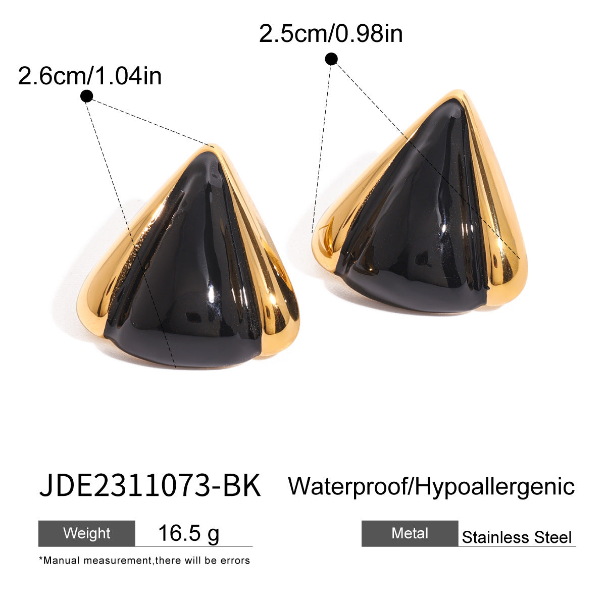 Gold-Tone Black Geometric Stainless Steel Stud Earrings — wholesale view 5