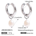 Silver-Finish Pearl-Look Stainless Steel Drop Hoop Earrings – detail view