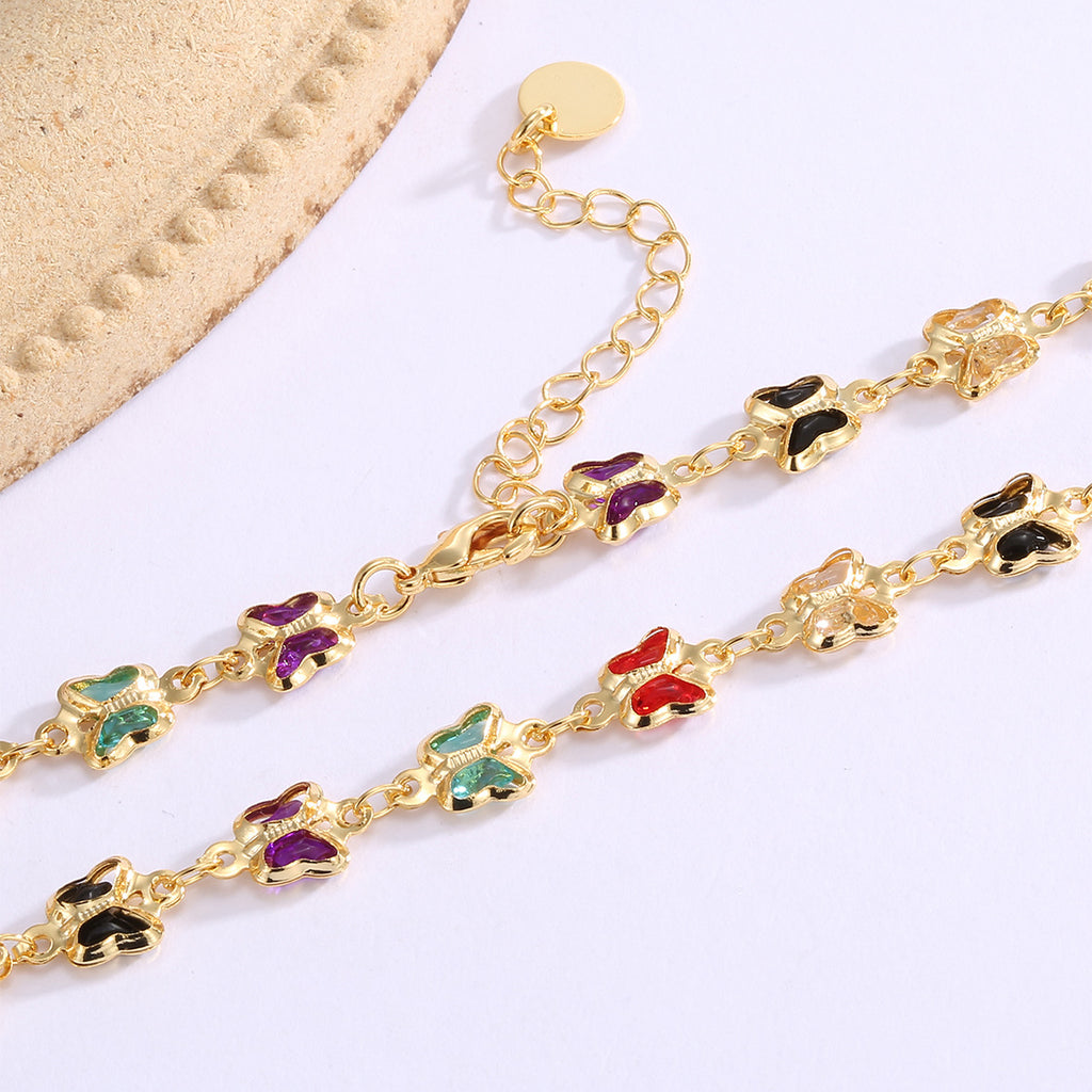 lobster clasp and extension chain on multicolor butterfly link necklace