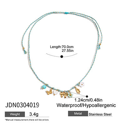 Colorful Charm Cord Stainless Steel Necklace Collection – detail view
