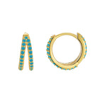 front and side product view of split double-row blue stone hoops