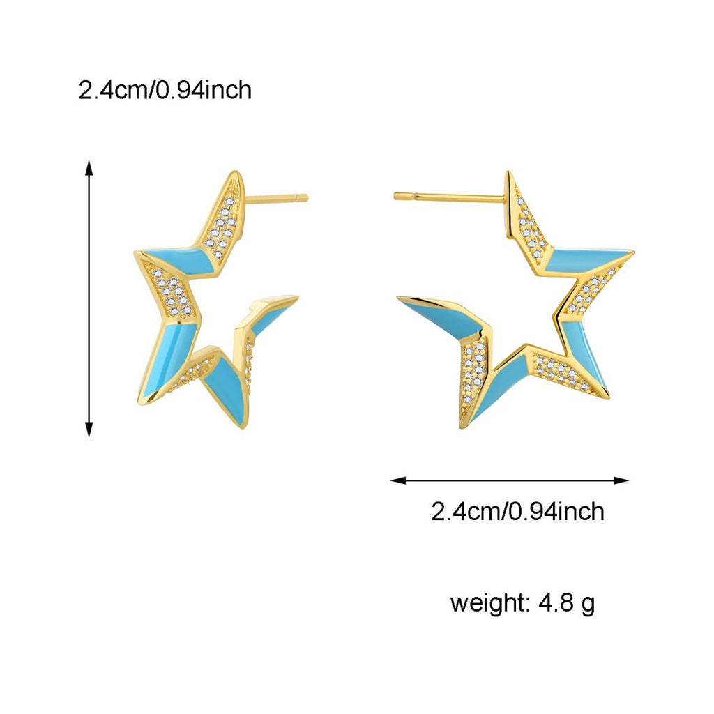 blue resin star zirconia earrings with 24 millimeter measurements