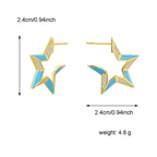 blue resin star zirconia earrings with 24 millimeter measurements