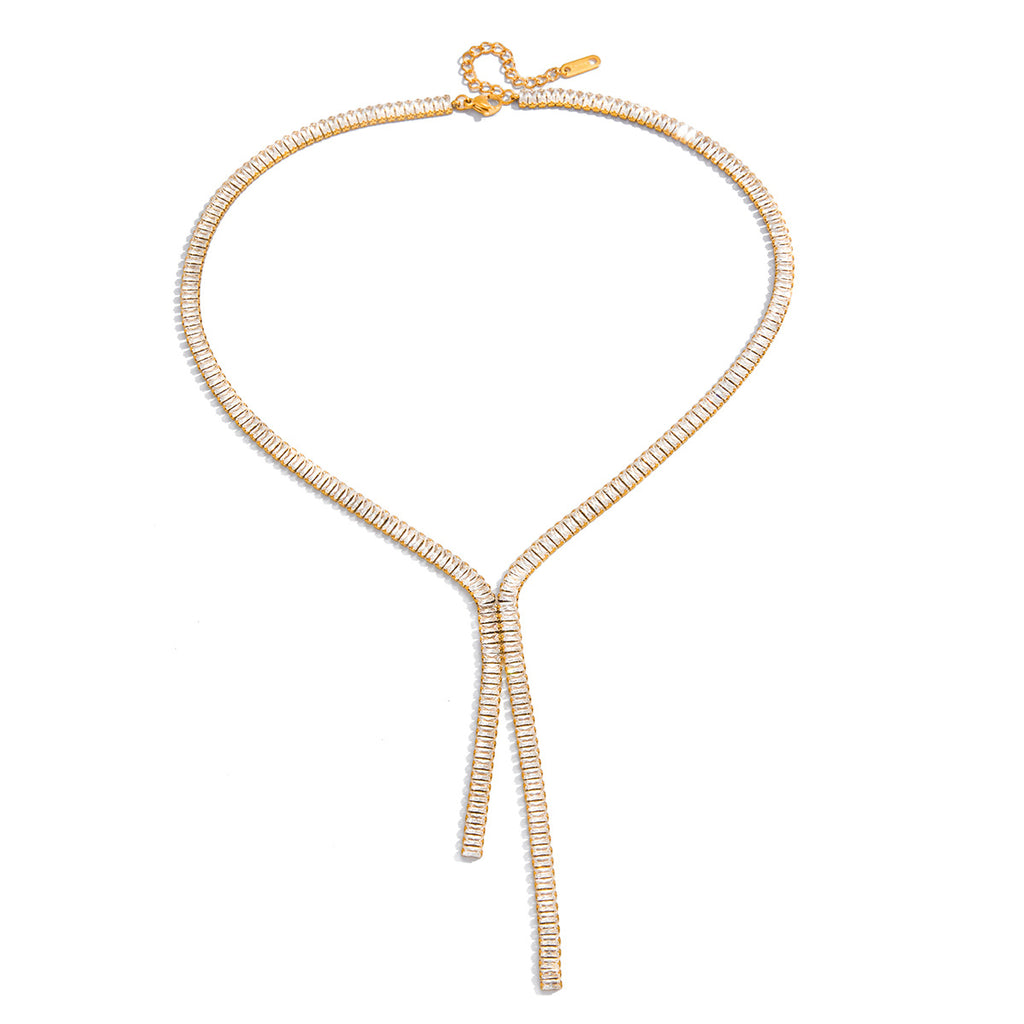 isolated gold plated clear-stone Y necklace