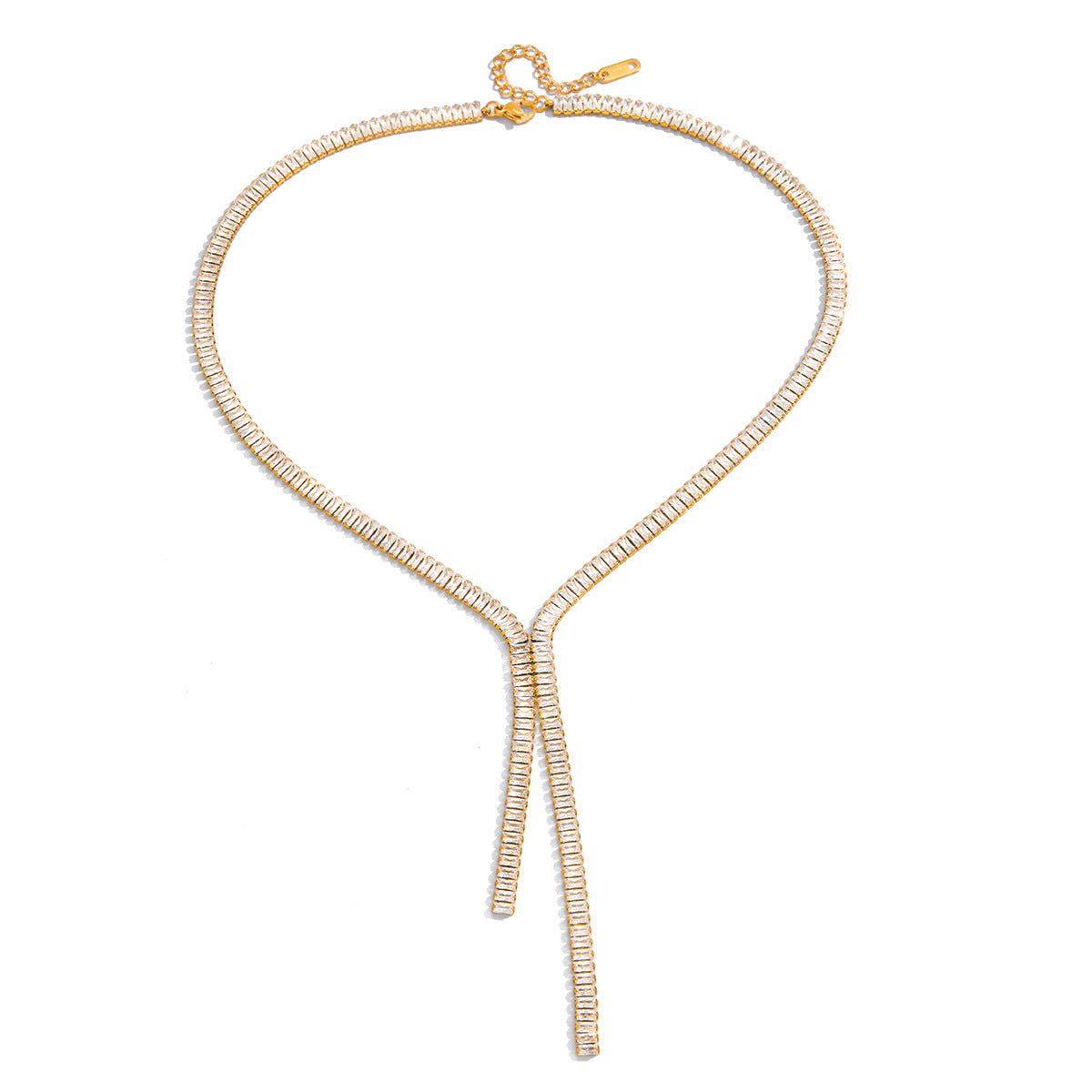 isolated gold plated clear-stone Y necklace