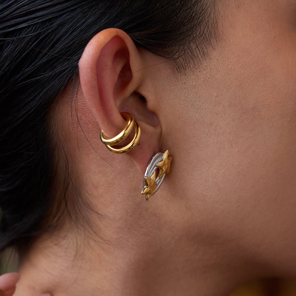 Two-Tone Star Stainless Steel Earring Collection – styled view