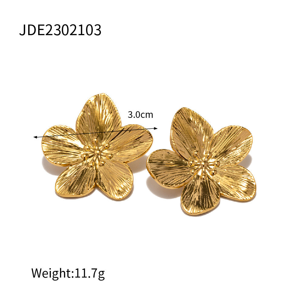 Gold Plated Stainless Steel Floral Stud Earring Collection – detail view