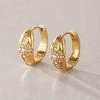 Front and rear view of hinged starburst hoop earrings