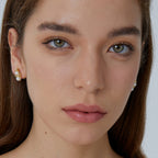 shell pearl snowman stud earrings worn on the earlobe