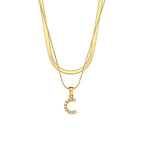 Imitation pearl letter C pendant on layered stainless steel chains