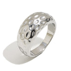 isolated silver-finish stainless steel hammered dome ring