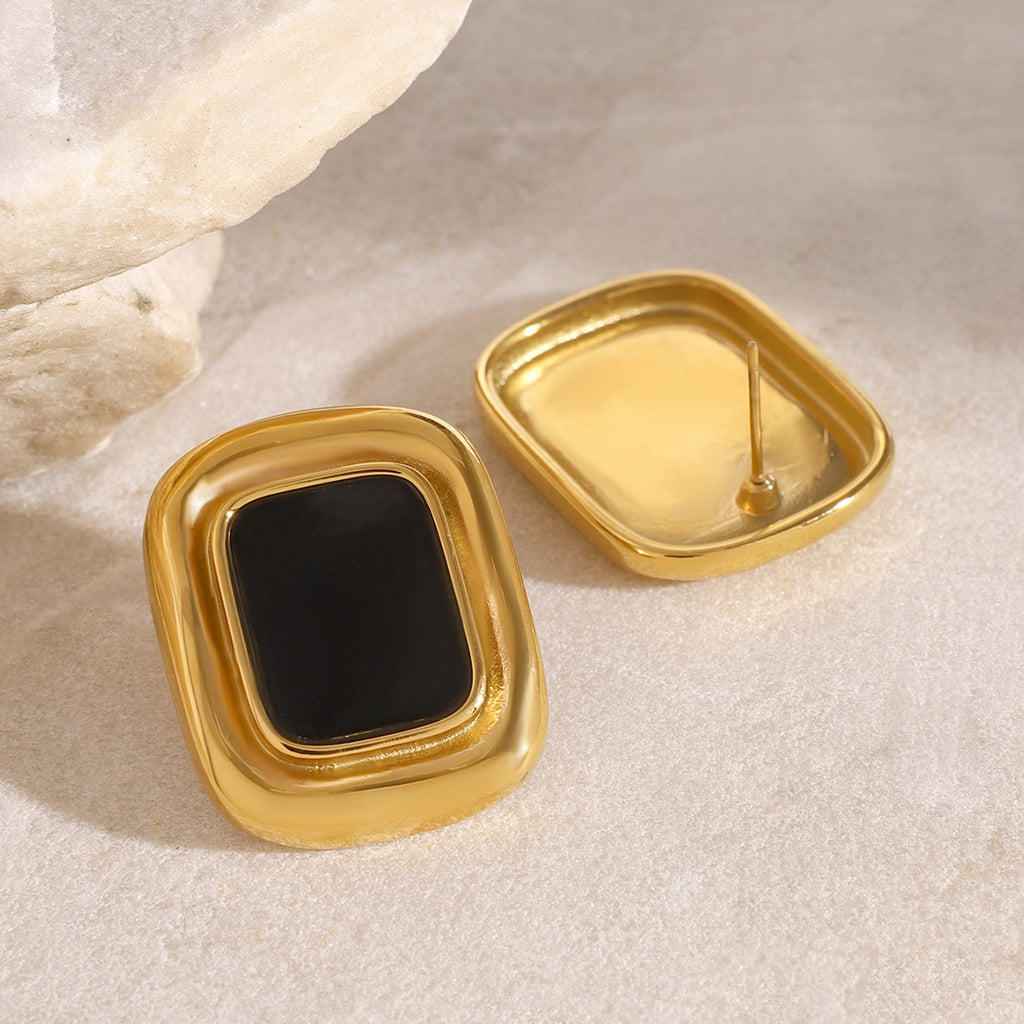 Gold-Tone Black Resin Square Stainless Steel Stud Earrings — wholesale view 3