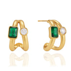 Front view of gold tone stainless steel zirconia double hoops