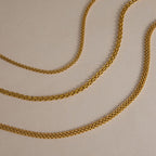 Three gold tone chain necklaces with different link profiles