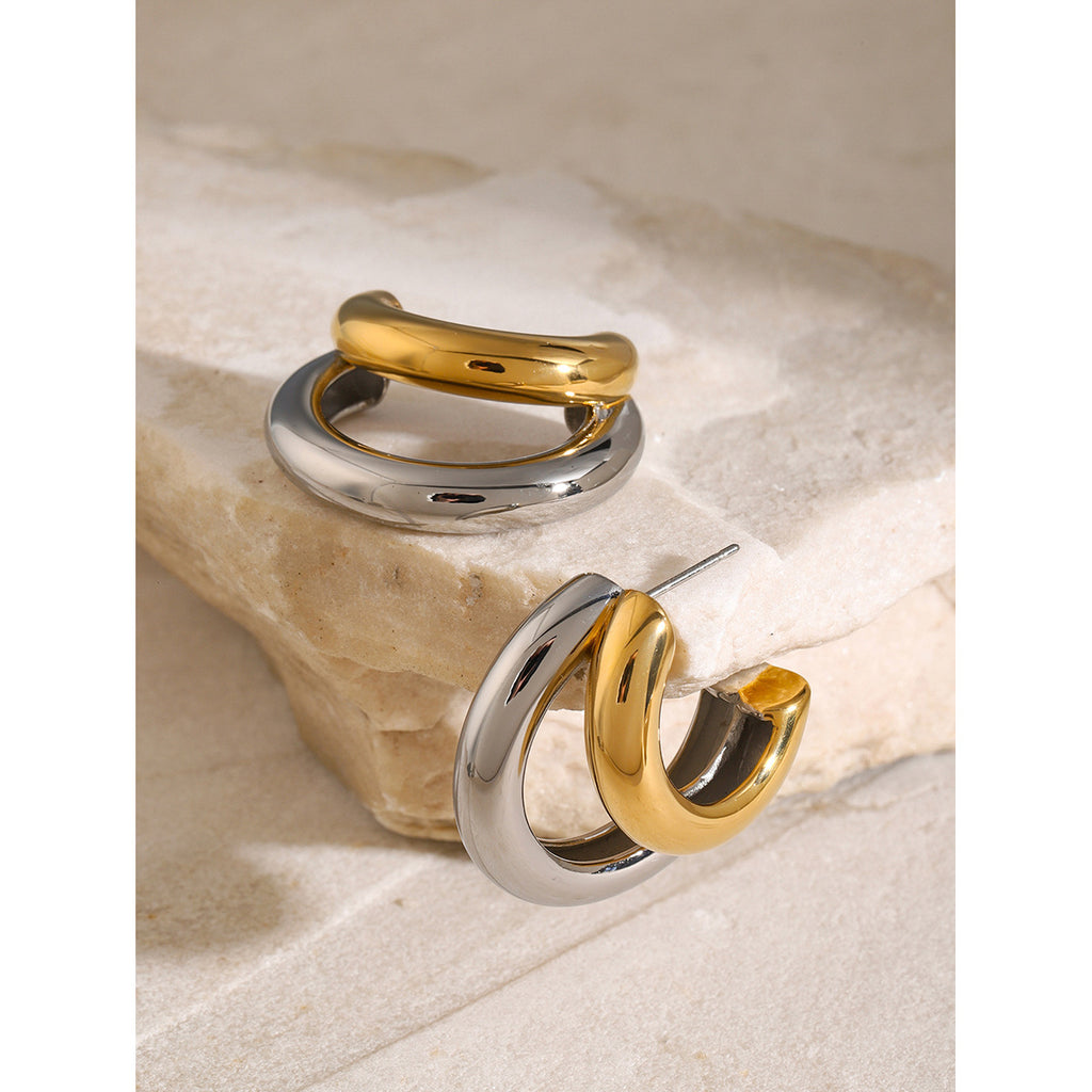 Two-Tone Layered Stainless Steel Hoop Earrings – product view 3