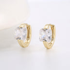 Gold Plated 925 Sterling Silver Square Zirconia Hoop Earrings — upright pair with square clear stones