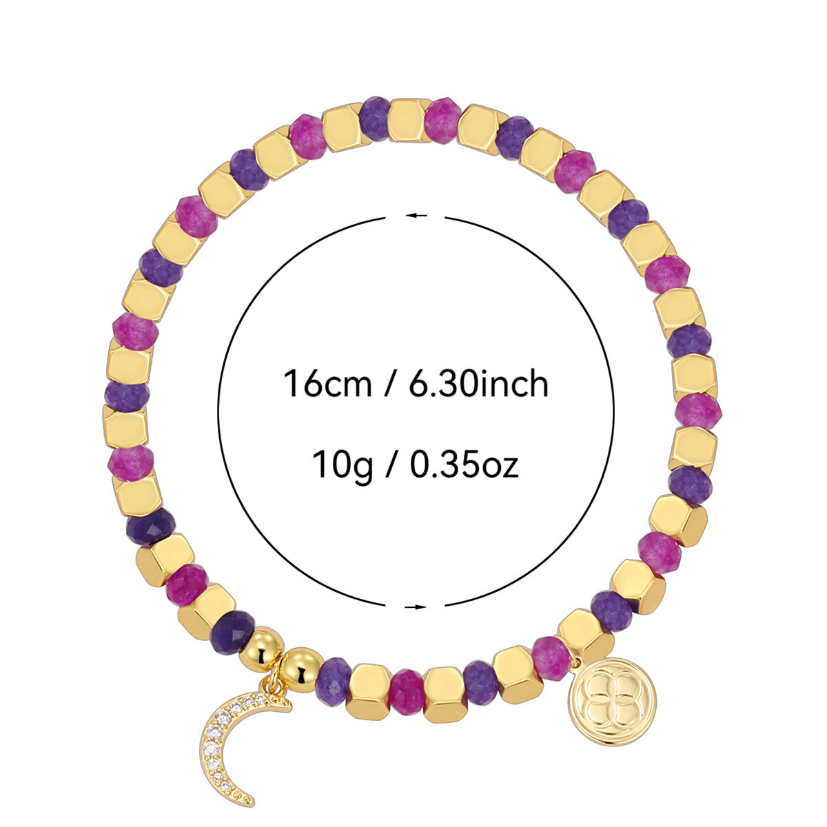 crescent moon bead bracelet with listed 16 cm size and 10 g weight