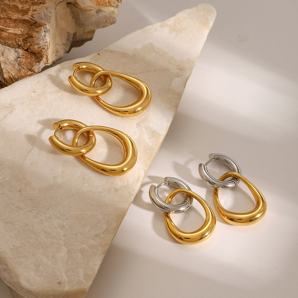 Two-Tone Interlocking Stainless Steel Hoop Drop Earrings — wholesale view 3