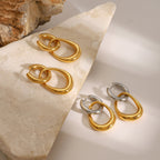 Two-Tone Interlocking Stainless Steel Hoop Drop Earrings — wholesale view 3