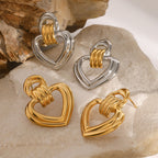 Mixed-Finish Open Heart Stainless Steel Drop Earrings — wholesale view 3