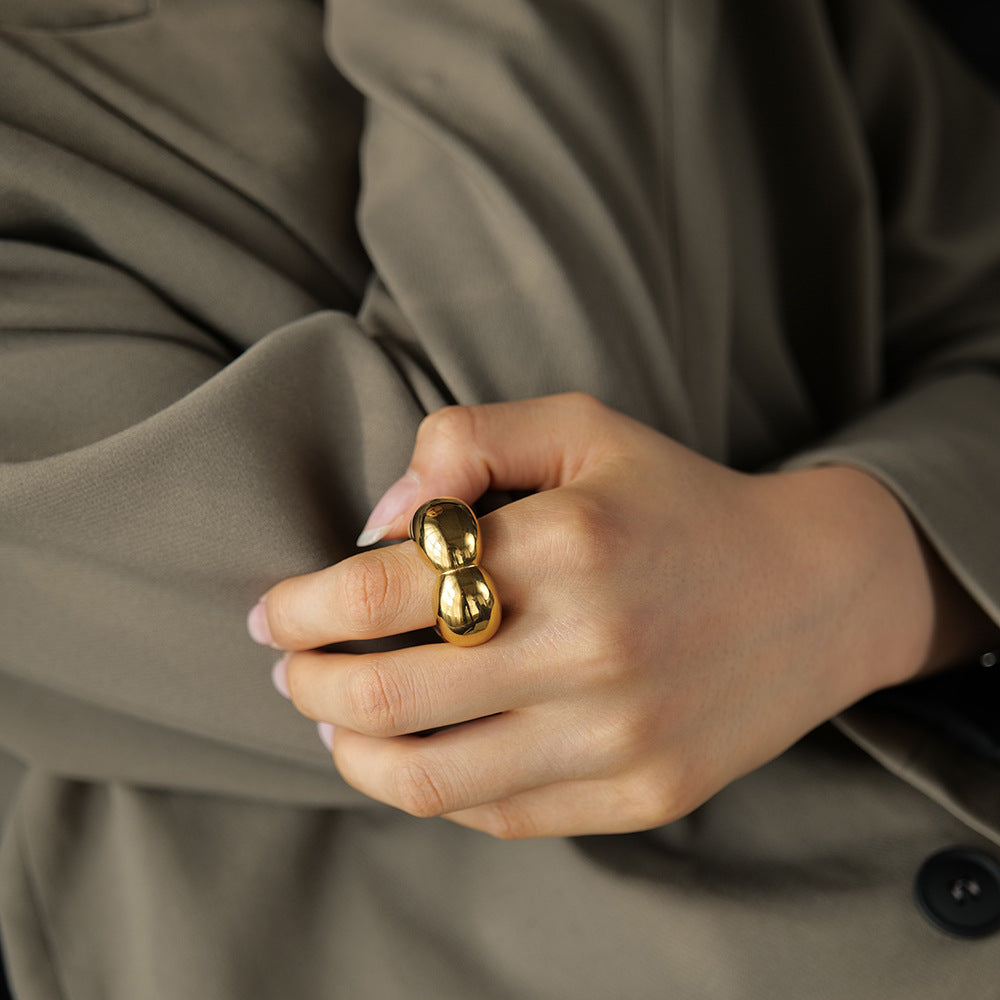 Gold Plated Sculptural Flower Stainless Steel Ring – product view 3