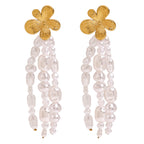Gold-Tone Pearl-Look Floral Tassel Stainless Steel Earrings finish and shape detail