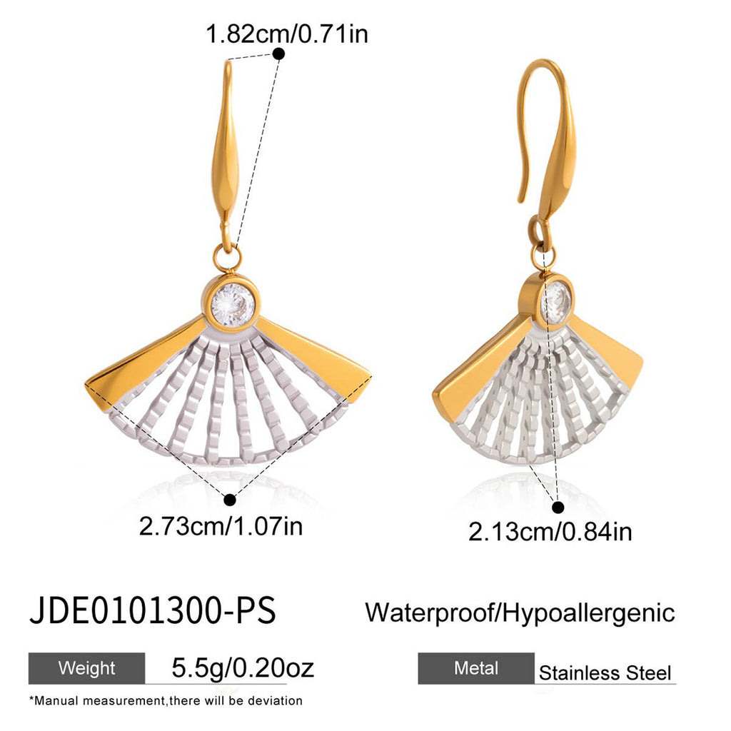 Two-tone fan drop earrings with hook detail