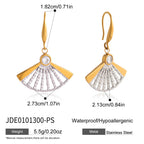 Two-tone fan drop earrings with hook detail