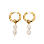 Front view of smooth hoops and paired pearl drops